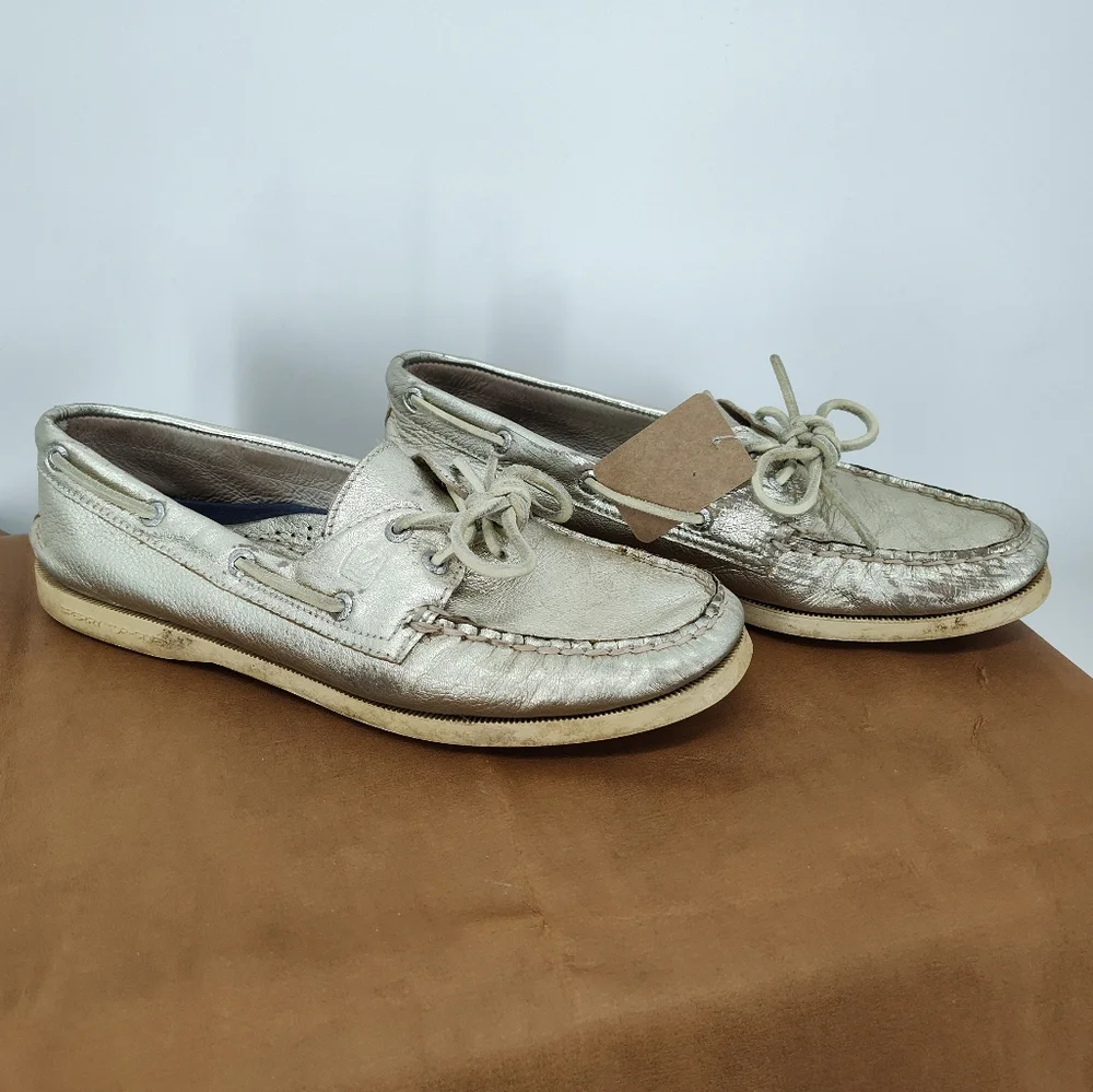 Sperry Original Leather Boat Shoes Metallic Gold Women's Size 8M